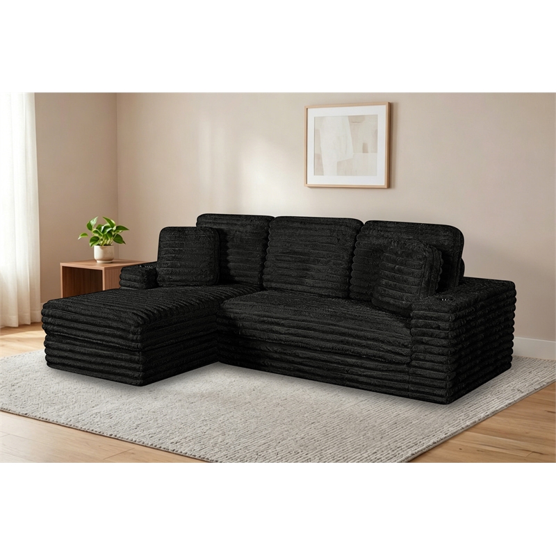 Best Quality Furniture Black Fluffy Fabric Compressed 2 Piece Sectional