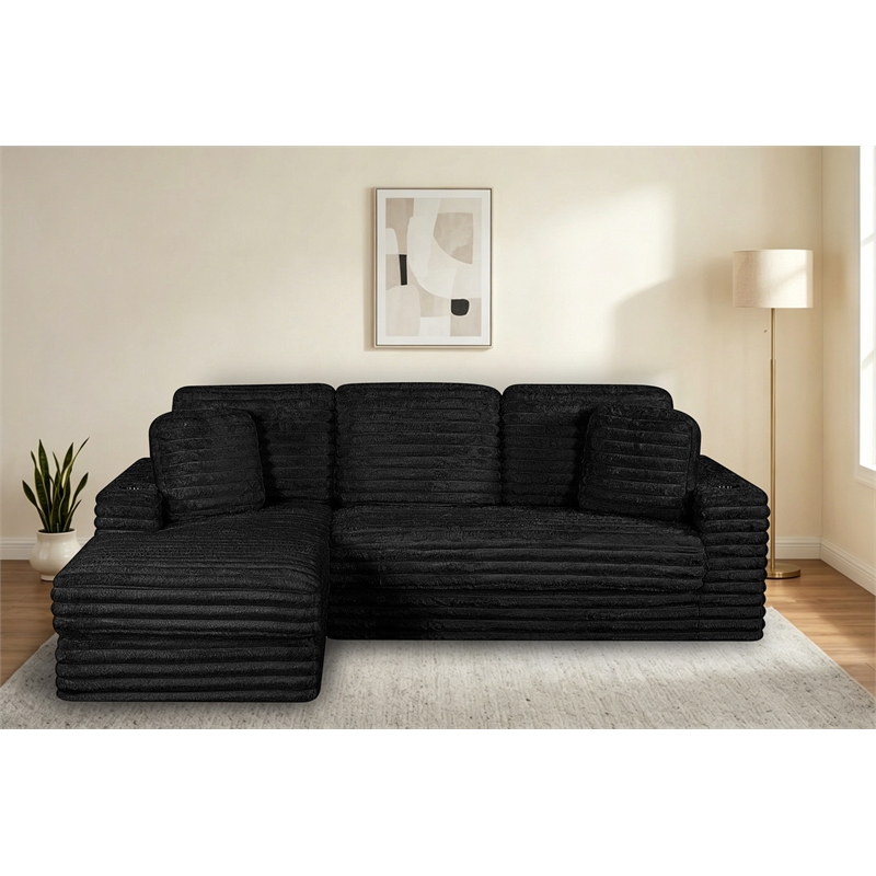 Best Quality Furniture Black Fluffy Fabric Compressed 2 Piece Sectional