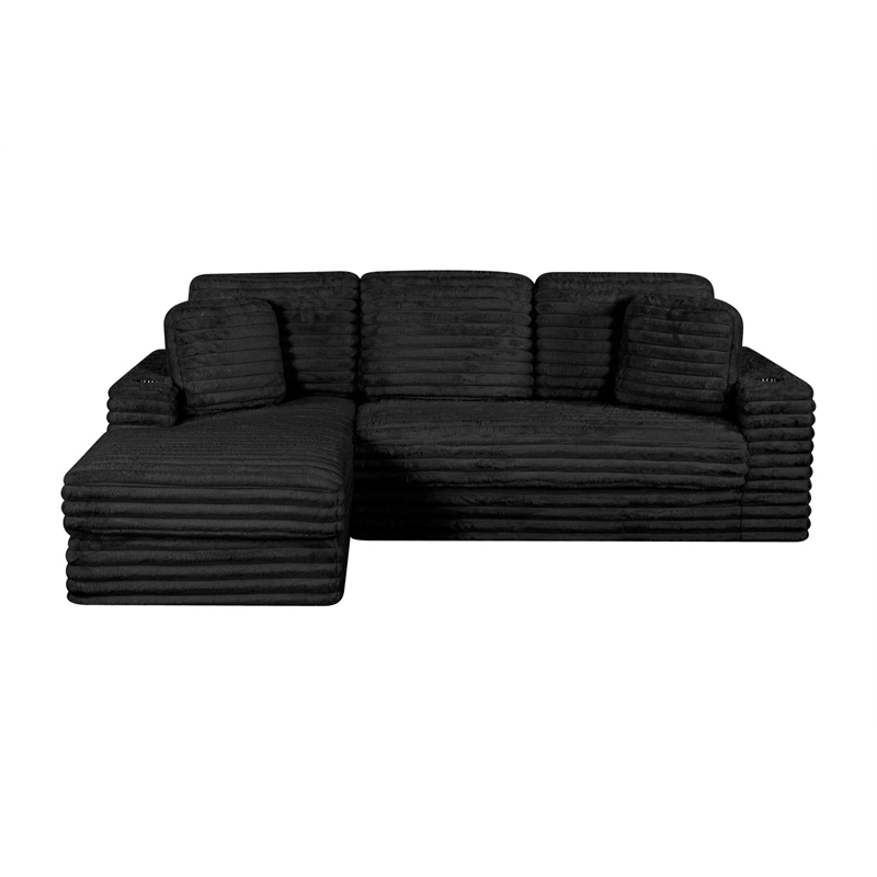 Best Quality Furniture Black Fluffy Fabric Compressed 2 Piece Sectional