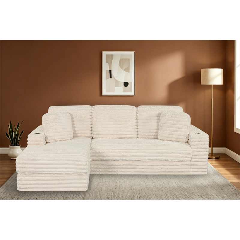 Best Quality Furniture Beige Fluffy Fabric Compressed 2 Piece Sectional