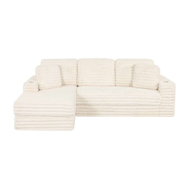 Best Quality Furniture Beige Fluffy Fabric Compressed 2 Piece Sectional