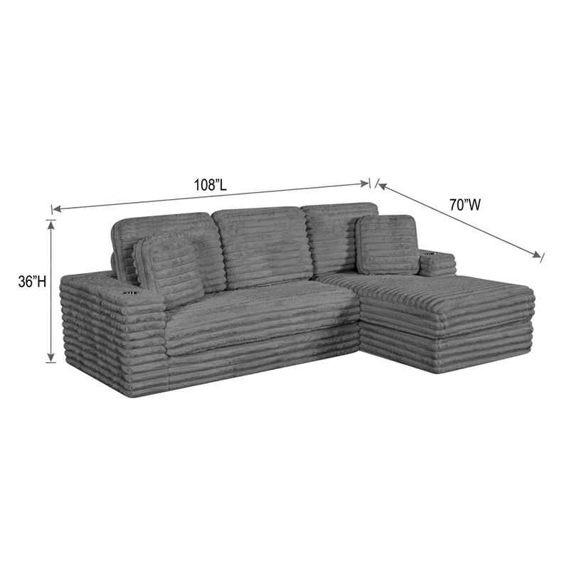 Best Quality Furniture Dark Gray Fluffy Fabric Compressed 2 Piece Sectional