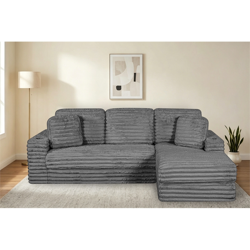 Best Quality Furniture Dark Gray Fluffy Fabric Compressed 2 Piece Sectional