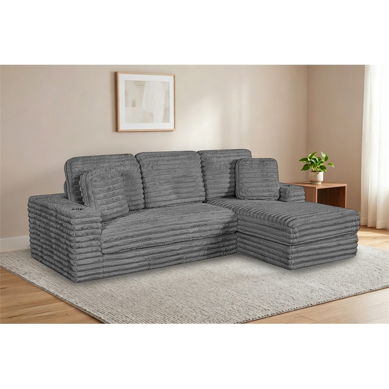 Best Quality Furniture Dark Gray Fluffy Fabric Compressed 2 Piece Sectional