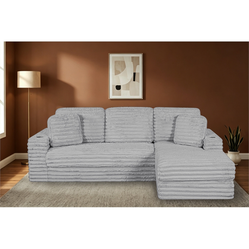 Best Quality Furniture Light Gray Fluffy Fabric Compressed 2 Piece Sectional