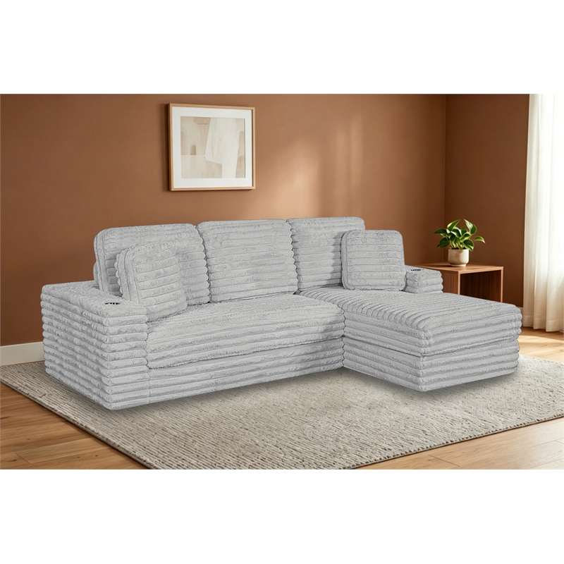 Best Quality Furniture Light Gray Fluffy Fabric Compressed 2 Piece Sectional