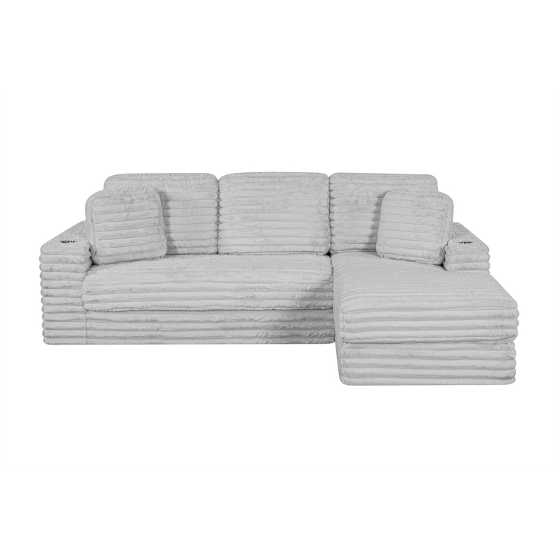 Best Quality Furniture Light Gray Fluffy Fabric Compressed 2 Piece Sectional