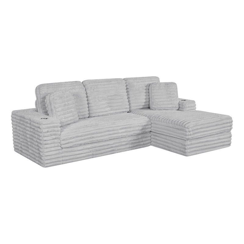 Best Quality Furniture Light Gray Fluffy Fabric Compressed 2 Piece Sectional