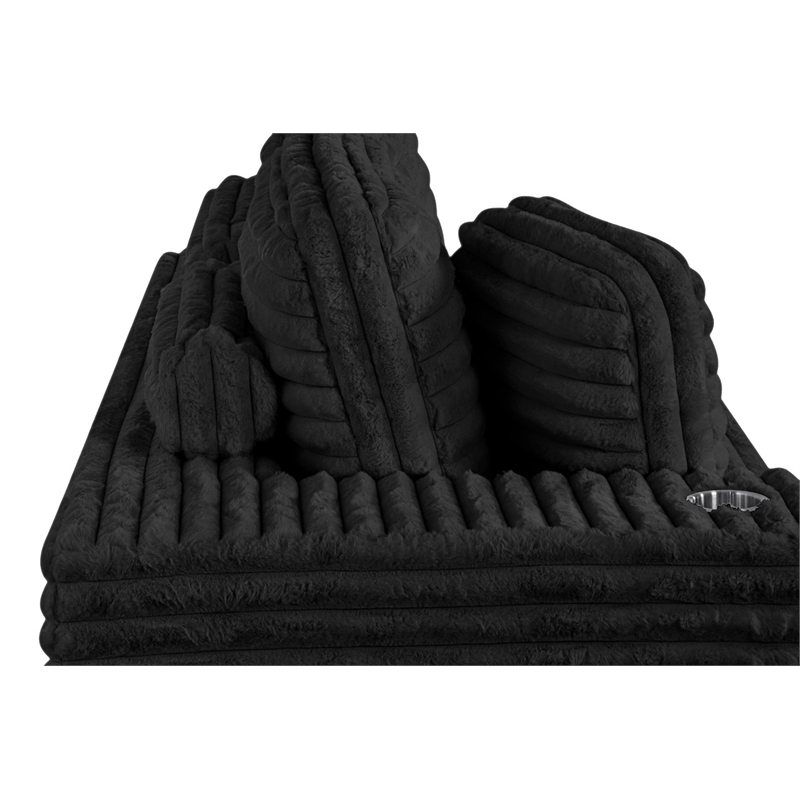 Best Quality Furniture Black Fluffy Fabric Compressed 2 Piece Sectional