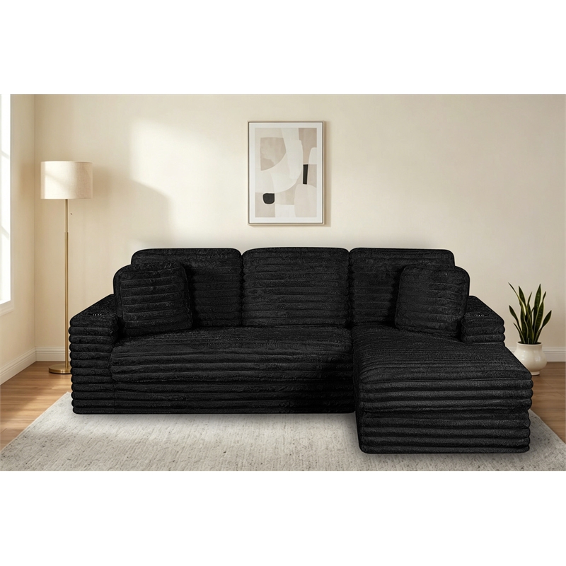 Best Quality Furniture Black Fluffy Fabric Compressed 2 Piece Sectional