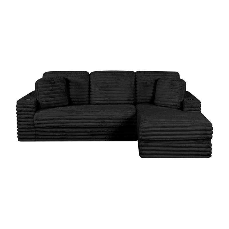 Best Quality Furniture Black Fluffy Fabric Compressed 2 Piece Sectional