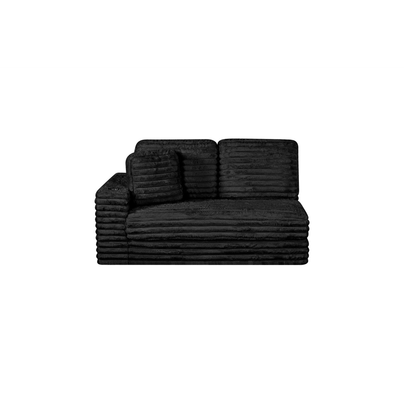 Best Quality Furniture Black Fluffy Fabric Compressed 2 Piece Sectional
