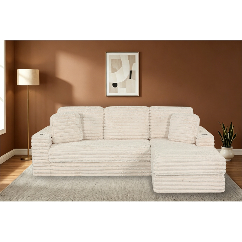 Best Quality Furniture Beige Fluffy Fabric Compressed 2 Piece Sectional