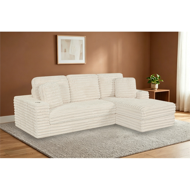 Best Quality Furniture Beige Fluffy Fabric Compressed 2 Piece Sectional
