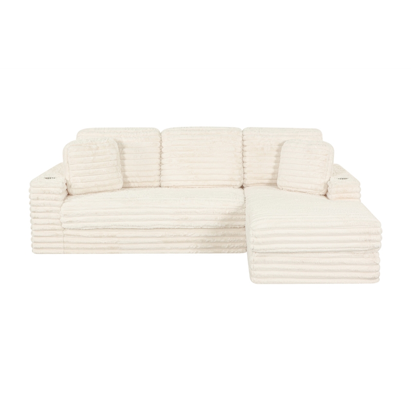 Best Quality Furniture Beige Fluffy Fabric Compressed 2 Piece Sectional