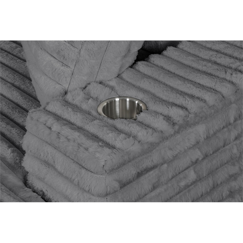 Best Quality Furniture Dark Gray Fluffy Fabric Compressed 2 Piece Double Chaise