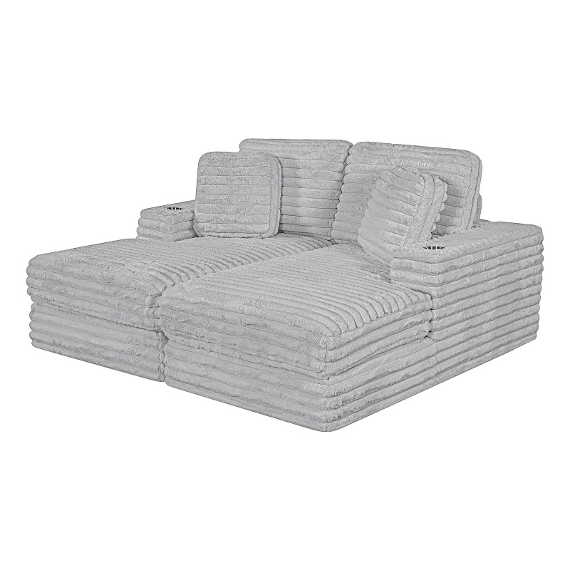 Best Quality Furniture Light Gray Fluffy Fabric Compressed 2 Piece Double Chaise