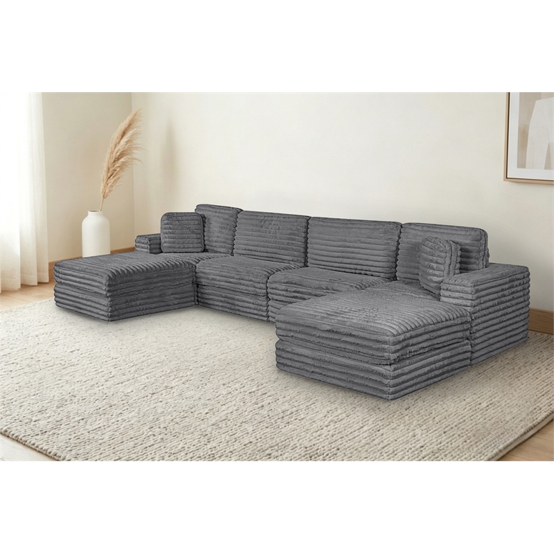Best Quality Furniture Dark Gray Fluffy Fabric Compressed Modular Sectional