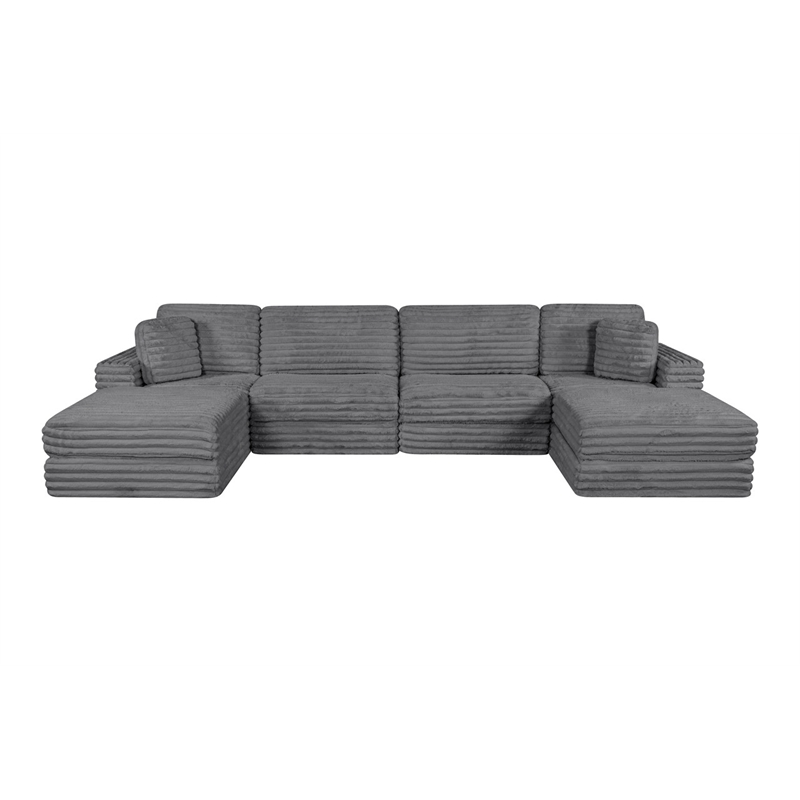 Best Quality Furniture Dark Gray Fluffy Fabric Compressed Modular Sectional