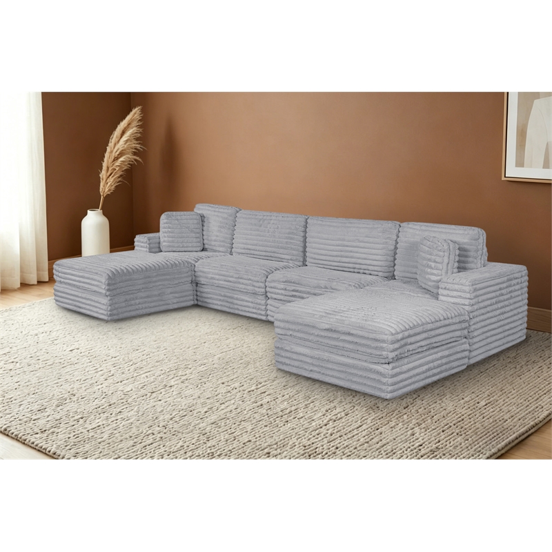 Best Quality Furniture Light Gray Fluffy Fabric Compressed Modular Sectional