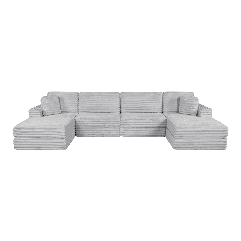 Best Quality Furniture Light Gray Fluffy Fabric Compressed Modular Sectional
