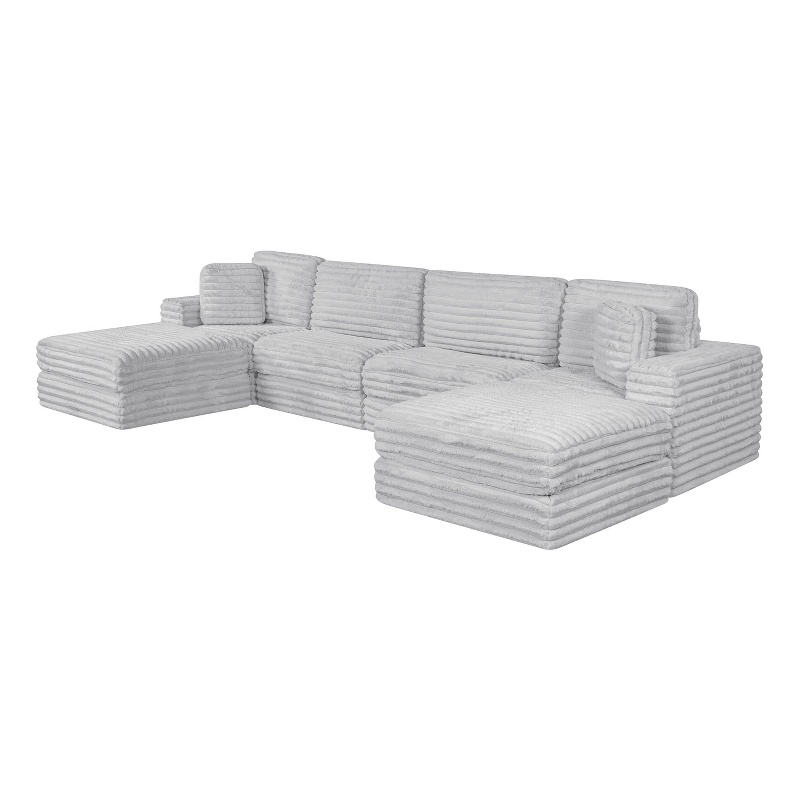Best Quality Furniture Light Gray Fluffy Fabric Compressed Modular Sectional
