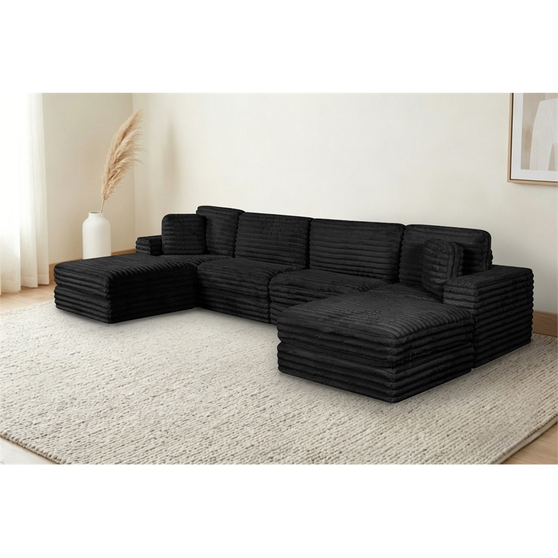 Best Quality Furniture Black Fluffy Fabric Compressed Modular Sectional