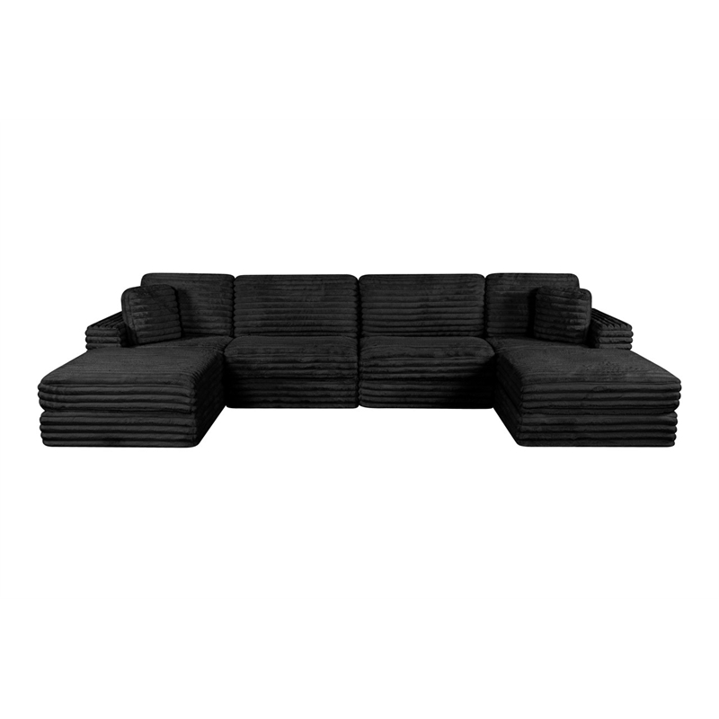 Best Quality Furniture Black Fluffy Fabric Compressed Modular Sectional