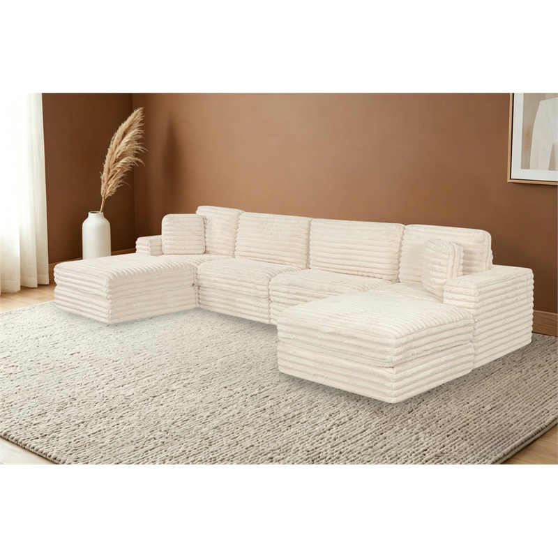 Best Quality Furniture Cream Fluffy Fabric Compressed Modular Sectional