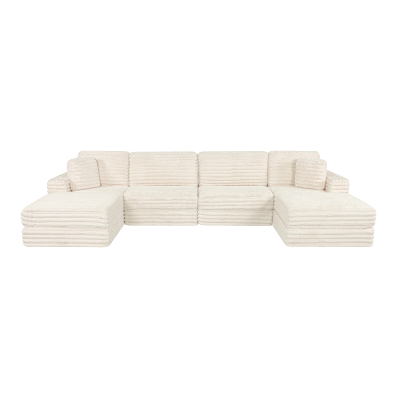 Best Quality Furniture Cream Fluffy Fabric Compressed Modular Sectional