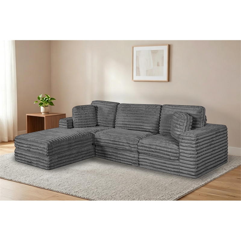 Best Quality Furniture Dark Gray Fluffy Fabric Compressed Modular Sectional