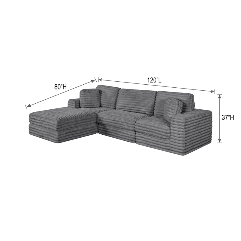 Best Quality Furniture Dark Gray Fluffy Fabric Compressed Modular Sectional