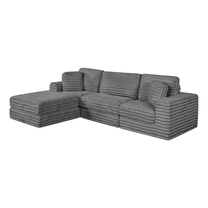 Best Quality Furniture Dark Gray Fluffy Fabric Compressed Modular Sectional