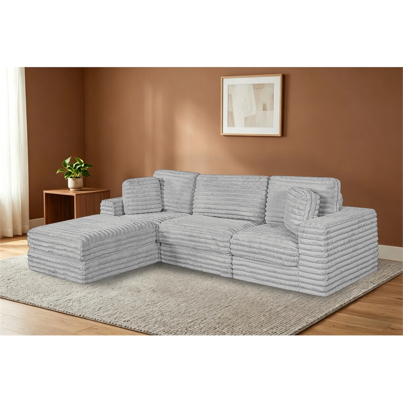 Best Quality Furniture Light Gray Fluffy Fabric Compressed Modular Sectional