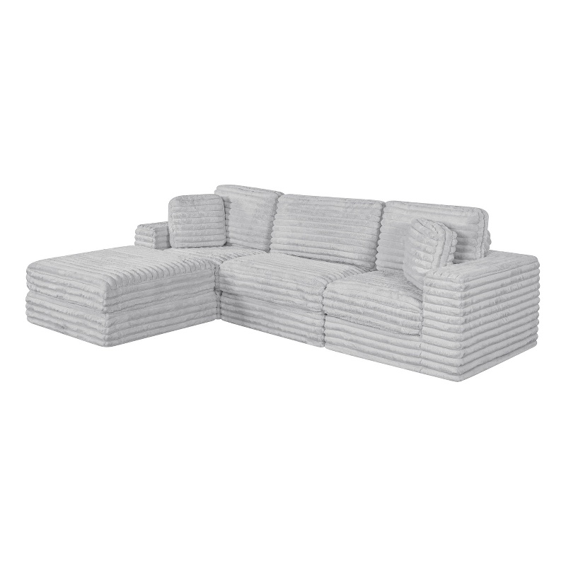 Best Quality Furniture Light Gray Fluffy Fabric Compressed Modular Sectional