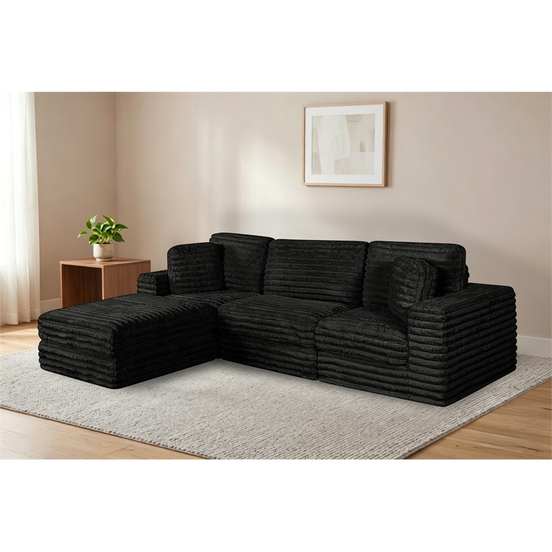 Best Quality Furniture Black Fluffy Fabric Compressed Modular Sectional