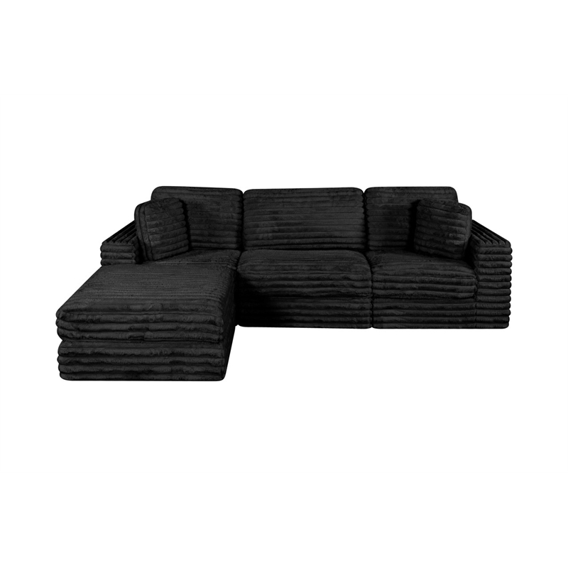 Best Quality Furniture Black Fluffy Fabric Compressed Modular Sectional