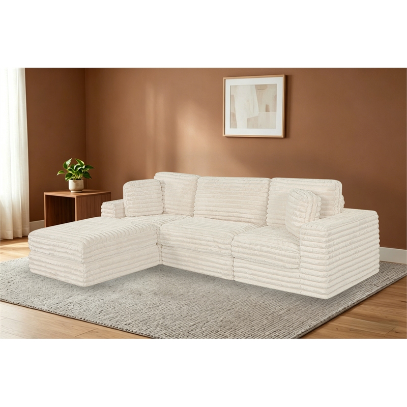 Best Quality Furniture Cream Fluffy Fabric Compressed Modular Sectional