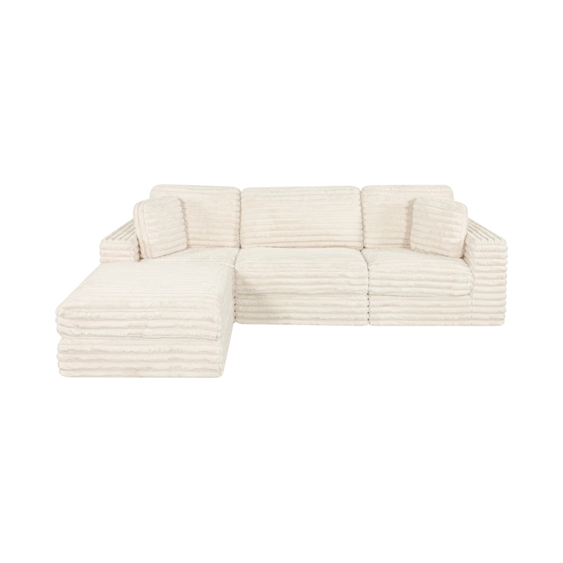Best Quality Furniture Cream Fluffy Fabric Compressed Modular Sectional
