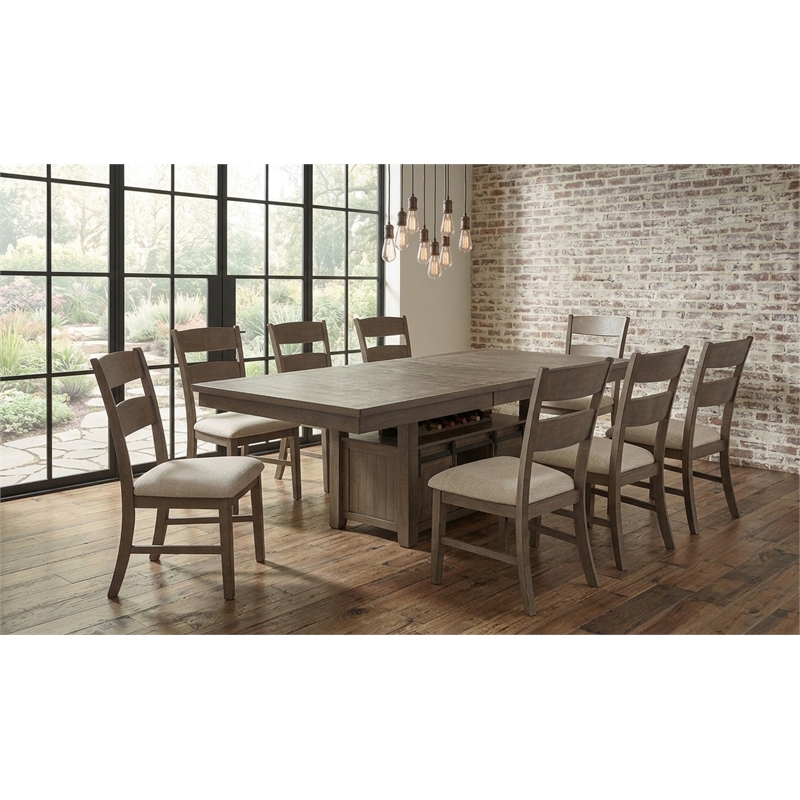Best Quality Furniture 9 Piece Extendable Dining Set in Walnut Brown Wood