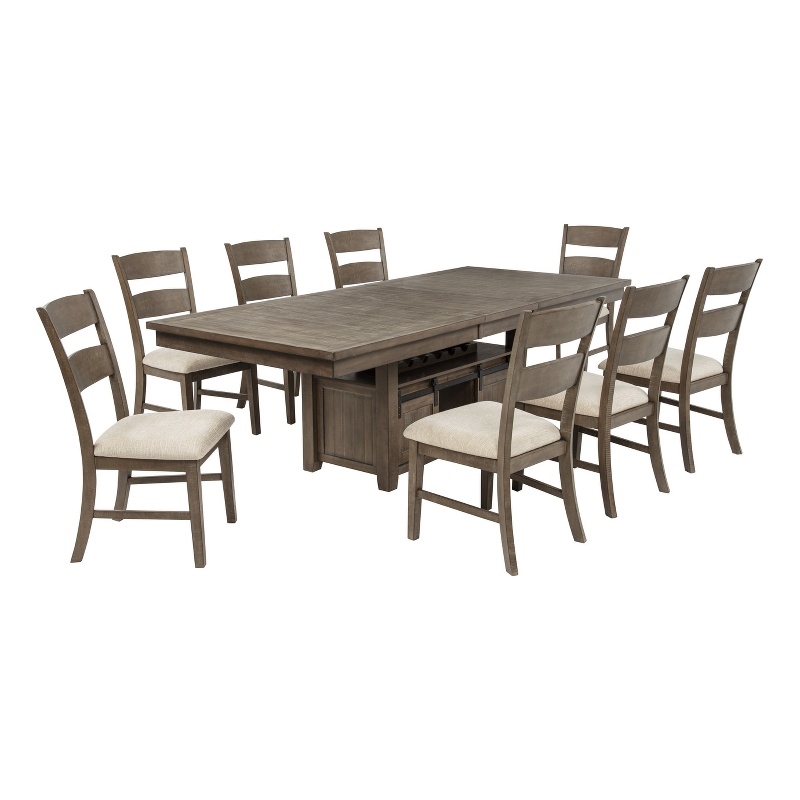 Best Quality Furniture 9 Piece Extendable Dining Set in Walnut Brown Wood