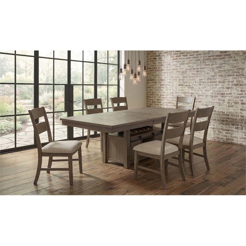 Best Quality Furniture 7 Piece Extendable Dining Set in Walnut Brown Wood