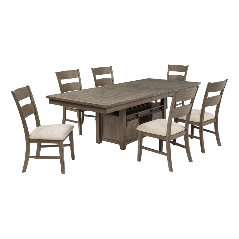 Best Quality Furniture 7 Piece Extendable Dining Set in Walnut Brown Wood