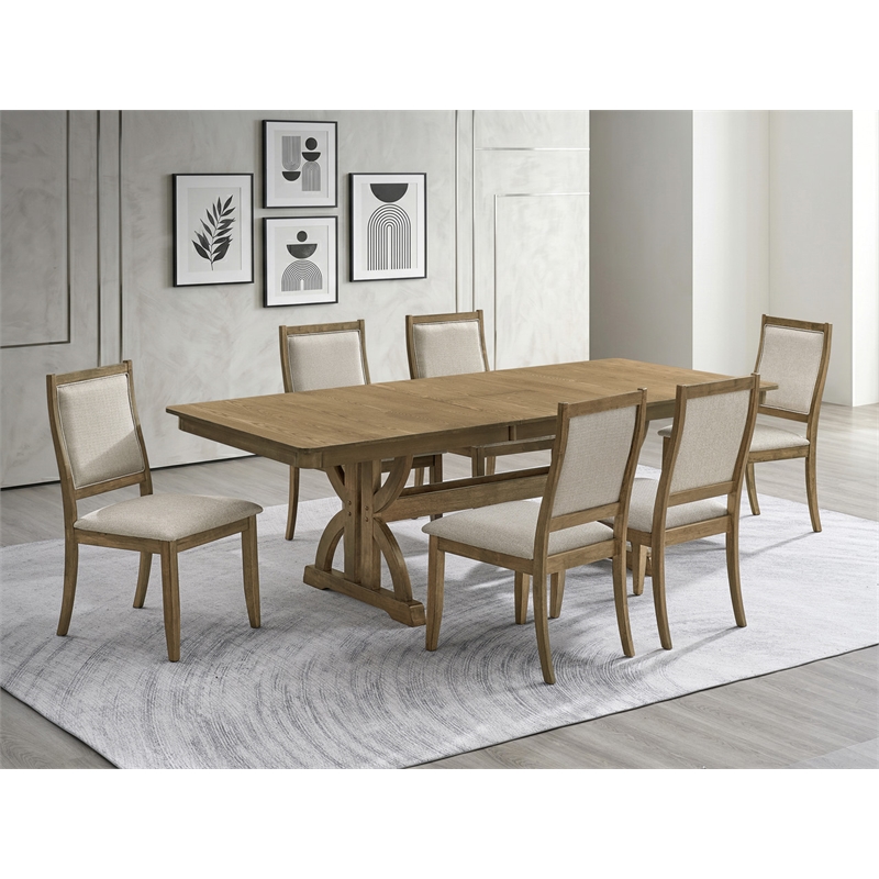 Best Quality Furniture 7 Piece Butterly Leaf Dining Set in Ash Brown Wood