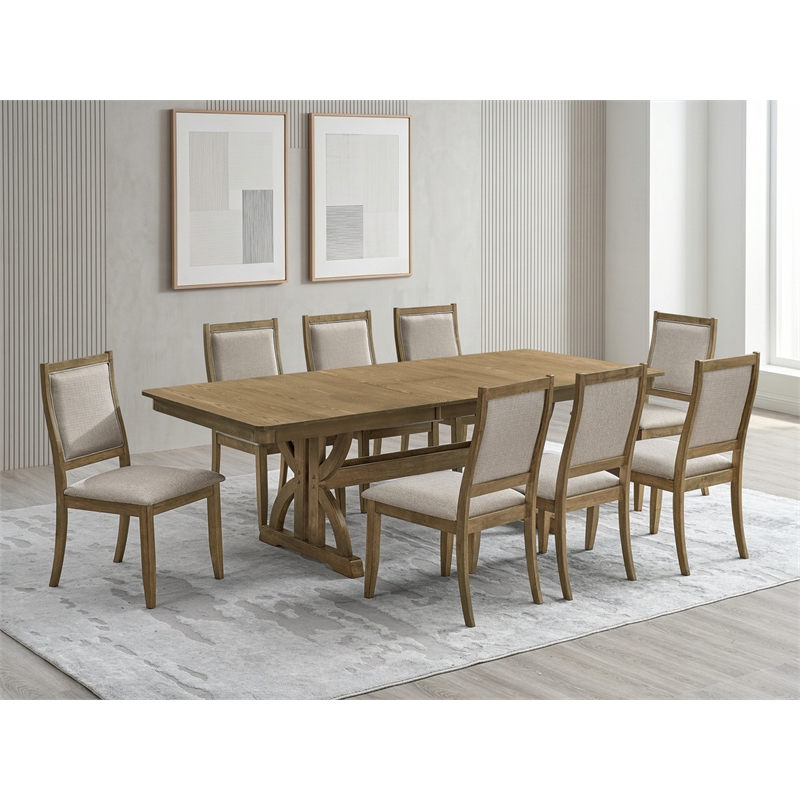 Best Quality Furniture 9 Piece Butterly Leaf Dining Set in Ash Brown Wood