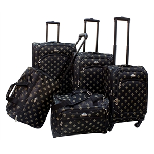 American Flyer Fleur de Lis 5-Piece Spinner Luggage Set in Black