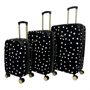 Jenni Chan Polka Dot 3-Piece Hardside Spinner Set in Black/White