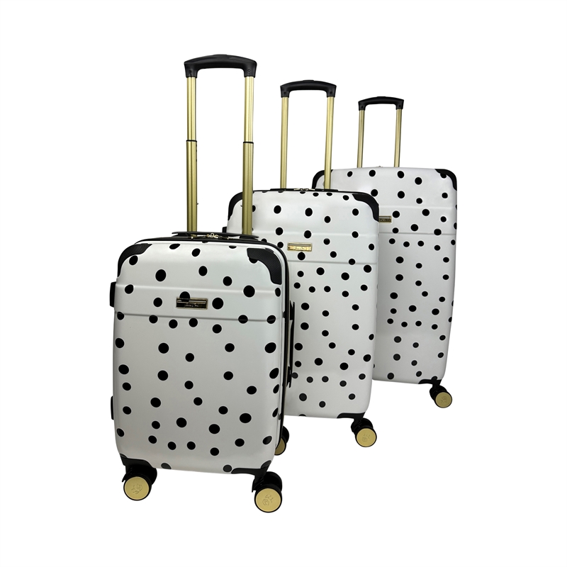 Jenni Chan Polka Dot 3-Piece Hardside Spinner Set in White/Black