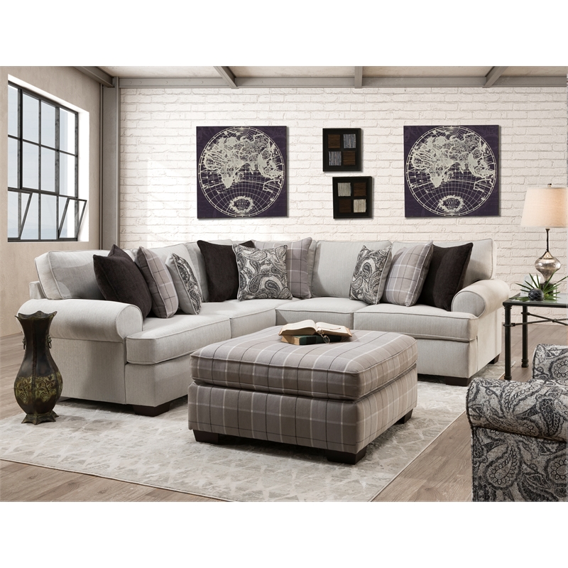 Baxley Square Plaid Cocktail Ottoman Gray Fabric