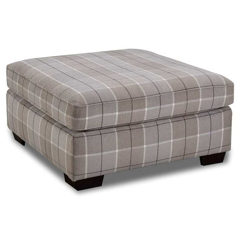 Baxley Square Plaid Cocktail Ottoman Gray Fabric